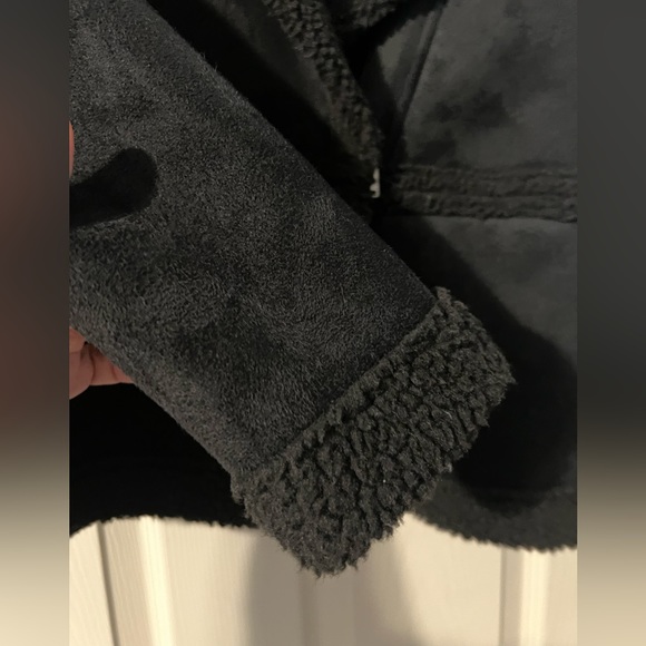 Art Class Girl's Black Faux Suede Shearling Trim Coat - Picture 5 of 8